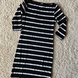 Lulu's Black and White Sheath Dress with Bateau Neckline